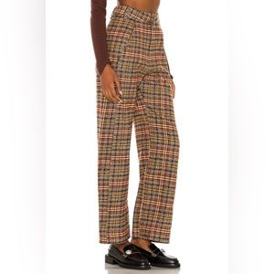 FREE PEOPLE Shape Up Trouser Pants Gray Red Yellow Plaid High Rise Wide